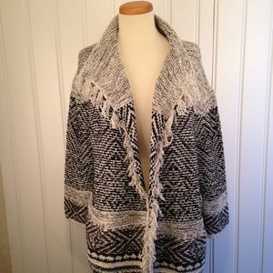 J. Jill barley malt open cardigan with fringe